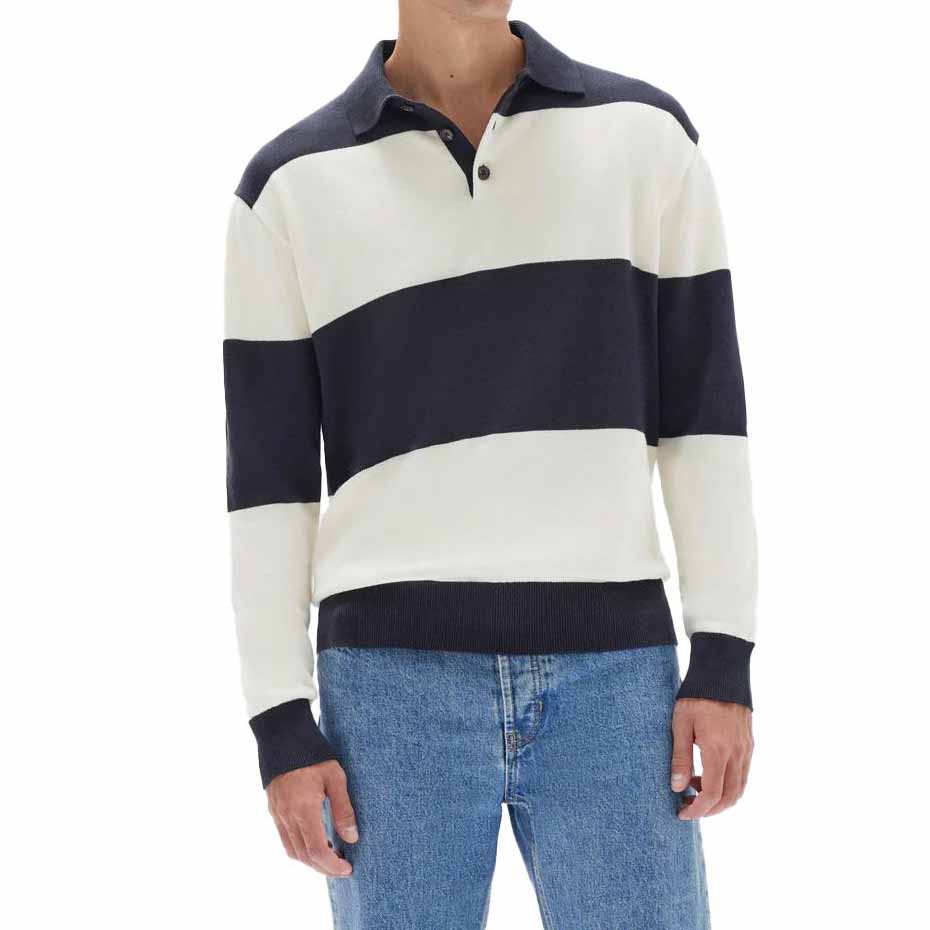 Assembly Label Carter Cotton Long Sleeve Knit Polo True Navy/Cream